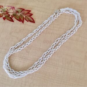 LP Vintage Braided Pearl Seed Beads Extra Long Doubling Collar Necklace